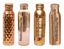 Handmade Copper Water Drinking Bottles Smooth Diamond Hammered Health Benefits - £49.24 GBP