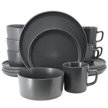 Elama Luxmatte Dark Grey 16-Piece Stoneware Dinnerware Set for Family Dinners - $71.10
