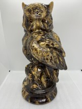 Vintage Byron Mold Large Ceramic Hand Painted Gold Accent Owl Statue Figure 12” - £14.98 GBP