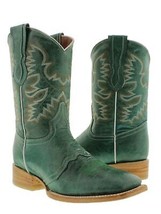 Womens Western Cowboy Boots Turquoise Mid Calf Stitched Leather Square Toe - £65.76 GBP