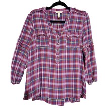 Matilda Jane XL Womens Prurple Plaid Shirt Top Ruffle 3/4 Sleeve All Day... - £19.24 GBP