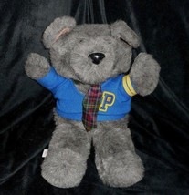 16&quot; VINTAGE 1983 GRAPHICS INTL GRAY TEDDY BEAR SWEATER STUFFED ANIMAL PL... - £34.09 GBP