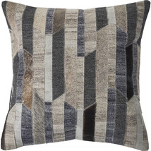 20&quot; X 20&quot; Beige and Gray Striped Faux Leather Zippered Pillow - £54.13 GBP