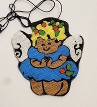 Vintage 1960s Christmas Ornament Angel 2.75&quot; Handmade Hand Painted Wood - £12.58 GBP