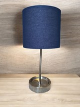 Brushed Steel Stick Lamp Navy Blue Shade with outlet on base 19&quot; - $29.69