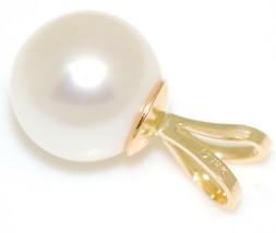 14K Solid Yellow Gold Genuine Round White Pearl Pendant Charm 8mm - £110.68 GBP