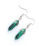 Earring Natural Stone Malachite Hexagonal Reiki  Bead Drop. Ready to Ship - €5,05 EUR