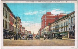 Postcard Main Street &amp; First National Bank Amsterdam New York - £3.15 GBP
