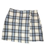 Blue Rain Skirt Women Large White Plaid Mini Wrap Schoolgirl Preppy Acad... - $21.01 CAD