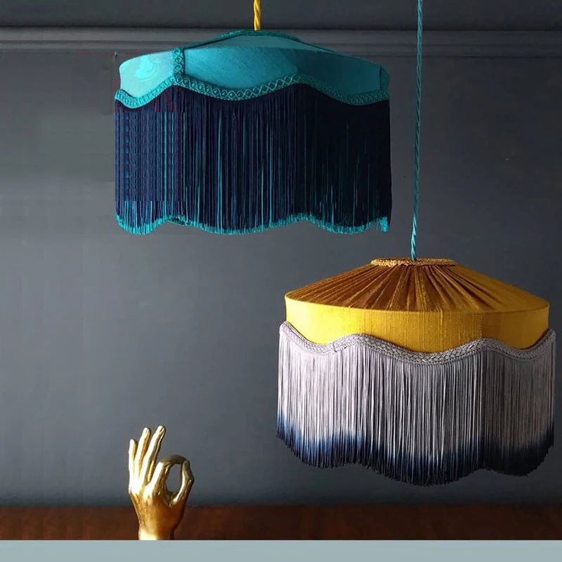 Light french vintage color tassel cloth lampshade e27 boho lamp living room bedroom bar thumb200