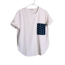 Zara Trafaluc Size Medium White Ribbed T-Shirt Blue White Polka Dot Pocket - £10.99 GBP