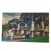 Postcard The Bridge In Public Gardens Swan Boats Boston Massachusetts Linen - £7.27 GBP