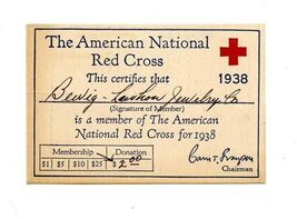 The American National Red Cross Membership Card &amp; 1938 Calendar  - $11.88