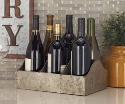 Farmhouse Galvanized Metal Rustic 6 Slots Wine Bottle Holder Basket With Handle - £23.96 GBP