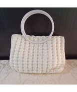 Vintage Handmade White Shell Stitch Crochet Bag Purse with Round Handles... - $13.86