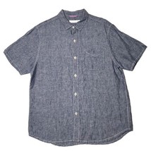 Tommy Bahama Shirt Mens Large Linen Button Up Blue Short Sleeve Relax Be... - $28.70