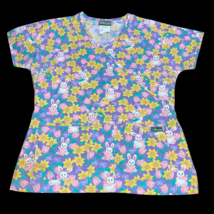 UA Purple Easter Egg Bunny Rabbit Floral Spring Scrub Top Shirt Medium Nurse - $17.99