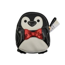Penguin Coin Pouch Purse Black and White with Red Sequin Bow Tie New - $14.99