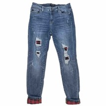 Judy Blue Jeans Skinny Fit Womens 11/30 Buffalo Plaid Distressed Peek-A-Boo - £25.33 GBP
