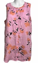 Cynthia Rowley Womens Large Sleeveless Linen Shirt Pink Floral - £10.24 GBP