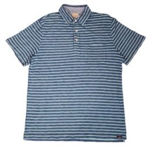 Faherty Stripes Short Sleeve Collared Polo Mens Med Blue Aqua Indigo Dye - £23.46 GBP