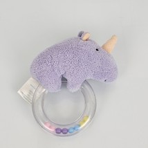 Carters John Lennon Vtg  Purple Rhino Rhinoceros Stuffed Plush Baby Rattle Toy - £11.66 GBP
