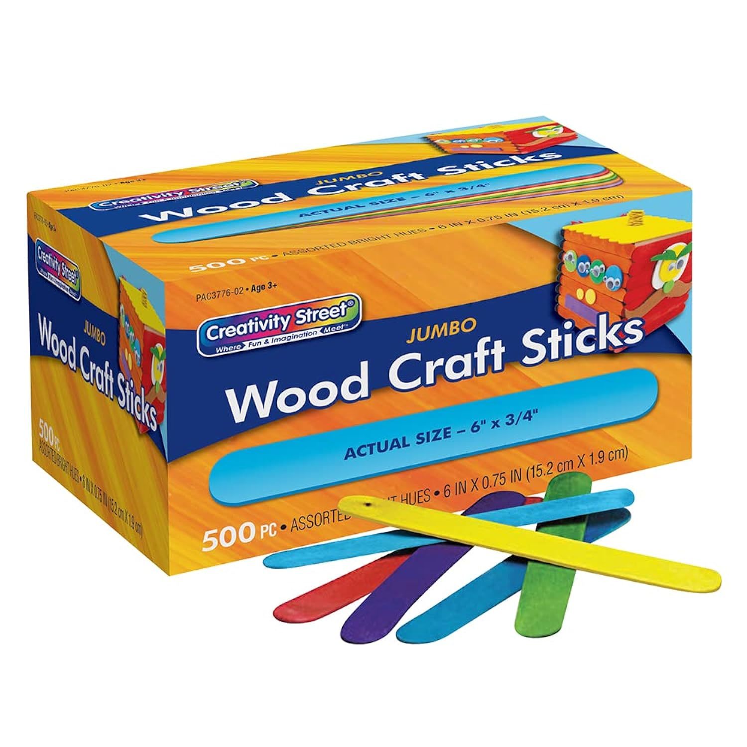 Primary image for Creativity Street-3776-02 Bright Jumbo Wood Craft Sticks, 6 x 3/4 x 1/12 in, Ass