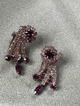 Vintage Light &amp; Dark Purple Rhinestone Flower Spray Silvertone Clip Earrings –  - £13.09 GBP