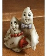 Estate Two White Dancing Ghosts Ghouls w Pumpkin Necklace &amp; Treat Bag Po... - £8.85 GBP