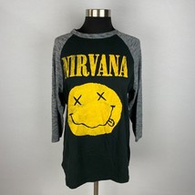 Nirvana Band Rock Music Womens Large L Jersey Yellow Smile Face T-Shirt - £14.43 GBP