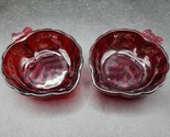 Ruby Red Glass Bowls Royal Leaf Shaped Vintage Trinket Candy Dish - Pair... - £14.29 GBP