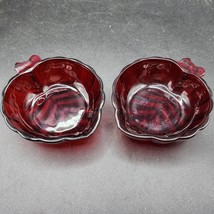 Ruby Red Glass Bowls Royal Leaf Shaped Vintage Trinket Candy Dish - Pair... - $17.89