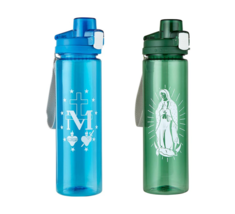 Blue Miraculous Medal Stars &amp; Green Our Lady of Guadalupe Water Bottles Catholic - £14.42 GBP