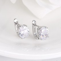 Gemstone Sapphire Clip Earrings Women's Fashion Kpop Silver 925 Jewelry Blue/Whi - £18.65 GBP