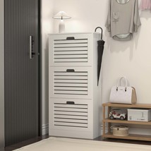 White Wooden Entryway Shoe Cabinet, Space-Saving 3-Door Flip Storage - $2,303.50 MXN
