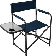 Pacific Pass Directors Camp Chair W/ Built-In Side Table And, Alloy Steel, Navy - £44.89 GBP