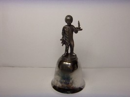 Danbury Mint Pewter &amp; Silver Plate Christmas Bell 1976 Little Boy Holding Candle - £10.08 GBP