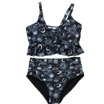 Daci Plus Size 18W Swimsuit Bikini Celestial Moon Stars Black Ruffle Ast... - $26.98