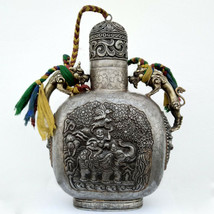 Antique Rare Tibetan Buddhist 4 Friends Carved on Iron Snuff Pot  15&quot; - Nepal - £878.68 GBP