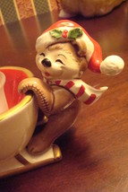 Fitz And Floyd Sleigh Candle Holder, Bear, Christmas Candy Dish Ridding A Sleigh - $34.65