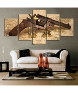 Framed Old World Map Revolver Gun Five Piece Canvas Multi Panel Home Dec... - $31.00+