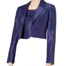 Le Suit Womens Shiny Kiss-Front Jacket,Size 6P,Navy - £71.63 GBP