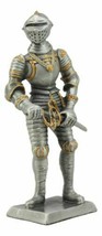 Medieval Pewter English Knight Drawing Sword Statue 4&quot;H Medieval Suit Of Armor - £18.04 GBP
