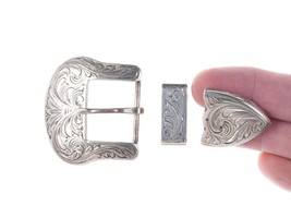 1&quot; Vogt Hand Engraved Sterling silver ranger belt buckle set - $292.05