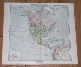 1901 Antique Map Of North America Canada Usa Caribb EAN - $24.22