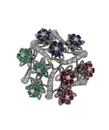 Vintage Three Color Bouquet  Brooch in 18k White Gold  - $3,052.29 CAD