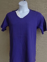  Being Casual Cotton Jersey Knit Top with Epaulettes &amp; Scoop Neck L Purple - £9.02 GBP