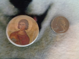 Unknown Religious Figure Patron Saint with Halo Pinback Button 1 3/8&quot; - £3.91 GBP