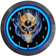 8 Ball Skull Play Room Neon Clock 15&quot;x15&quot; - £60.93 GBP