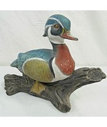 Vintage Wood Duck Figurine on Branch Hand Made 1985 Ceramic 8&quot; x 10&quot; - $25.63